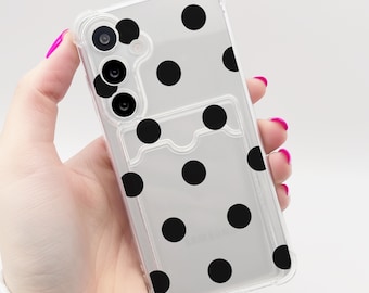 Brown Polka Dot Pattern Clear Card Holder Phone Case Galaxy S26 S25 S24 S23 S22 S21 + Ultra Plus FE A16 A15 A14 A56 A55 A54 A53