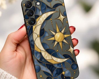 Case for Samsung Stained Glass Moon Sun Black Phone Case Galaxy S26 S25 S24 S23 S22 S21 S20 S10 S9 + Ultra Plus A26 A56 A55 A54 A53 Note
