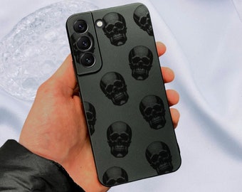 Skull Gothic Black Phone Case for Samsung Galaxy s25 s24 s23 s22 s21 + Ultra Plus Fe Shockproof Phone Cover with Customised Name