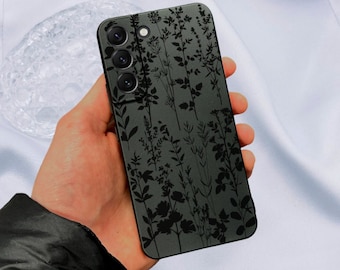 Svart mobilskal med vilda blommor till Samsung Galaxy s25 s24 s23 s22 s21 + Ultra Plus Fe stötsäkert mobilskal med personligt namn