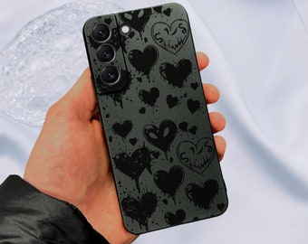 Emo Gothic Black Heart Phone Case for Samsung Galaxy s25 s24 s23 s22 s21 + Ultra Plus Fe Shockproof Phone Cover with Customised Name