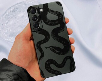 Black Snake Print Phone Case with Ace for Samsung Galaxy s24 s23 s22 s21 + Ultra Plus Fe Shockproof Phone Cover with Customised Name