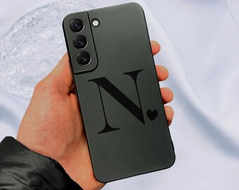 Personalised Large Letter Black Phone Case for Samsung Galaxy s25 s24 s23 s22 s21 + Fe Ultra Plus Shockproof Phone Cover Custom Letter Heart