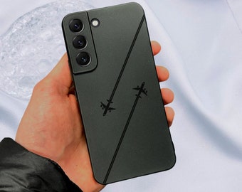 Airplane Black Phone Case with Plane for Samsung Galaxy s24 s23 s22 s21 + Fe Ultra Plus Shockproof Phone Cover with Custom Name Girls Case