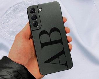 Personligt stort svart telefonskal med initialer för Samsung Galaxy s25 s24 s23 s22 s21 + Fe Ultra Plus stötsäkert monogramfodral