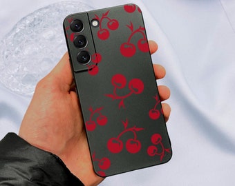 Bonita funda de teléfono Red Cherry para Samsung Galaxy s24 s23 s22 s21 + Ultra Plus Fe, funda de teléfono a prueba de golpes con nombre personalizado