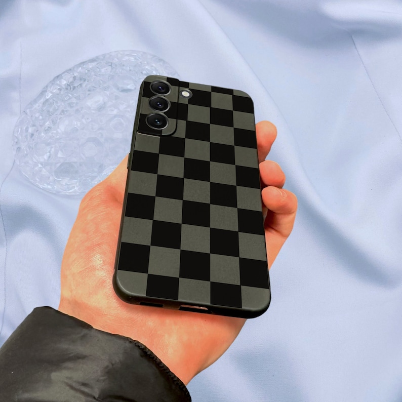 Rutigt svart telefonskal för Samsung Galaxy s25 s24 s23 s22 s21 + Ultra Plus Fe stötsäkert telefonskal med personligt namn bild 2
