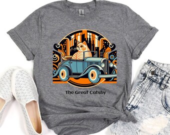 The Great Catsby T-Shirt: Art Deco Katze im Oldtimer