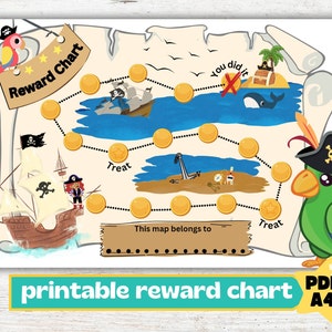 Carte au Trésor pour enfants, tableau des récompenses imprimable, tableau des récompenses des pirates, téléchargement de la carte au Trésor, tableau des récompenses au Trésor, carte numérique des pirates