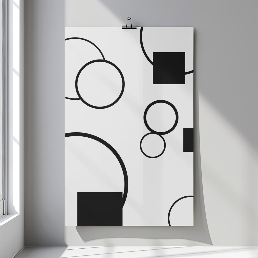 Curated visual reference: Visual Reference: Geometric Wall Art Black And White Circles And Squares Digital