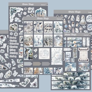 Zestaw naklejek do dziennika lub planera Winter Magic Snow Witch, grudzień, styczeń, bujo, do druku, do pobrania w wersji cyfrowej, do scrapbookingu.