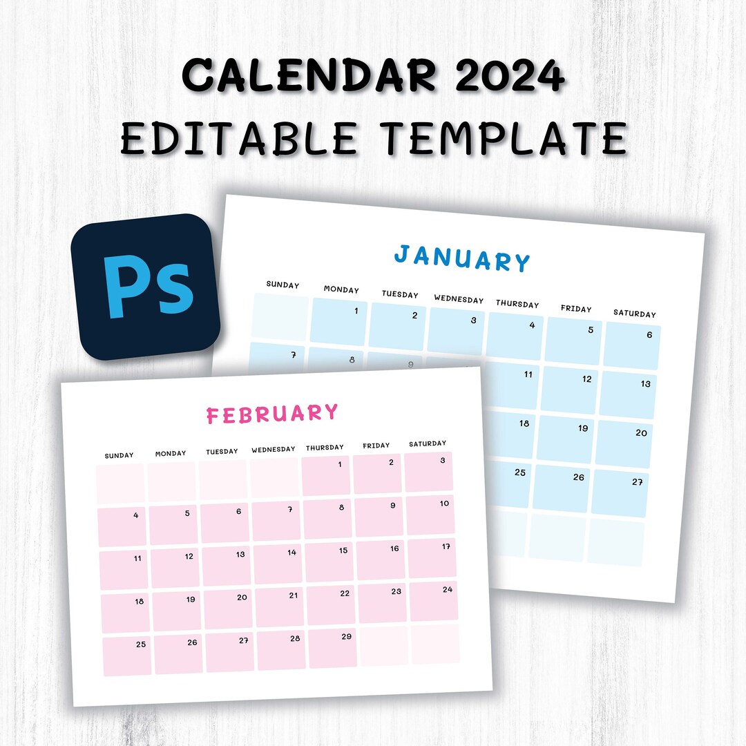  Kalender 2024 bearbeitbare Vorlage Pastell - Etsy.de Motiv 