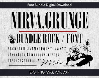 Pacote de fontes SVG Nirvana Grunge, estilo Nirvana, letras de banda de rock (download digital) Halloween