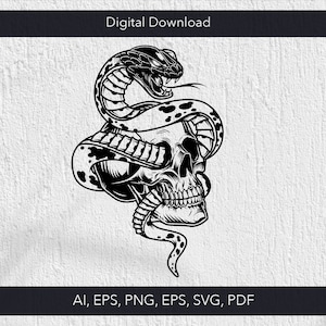 Skull and Snake Tattoo SVG Bundle, Rock Shirt Vector (Digital Download)