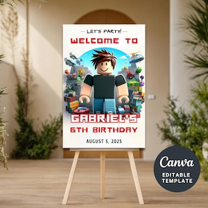 Roblox Geburtstag Willkommensschild Druckbares Poster Geburtstagsbanner Partyschild Willkommensschild Bearbeitbare Roblox Boy Birthday Party Canva Vorlage