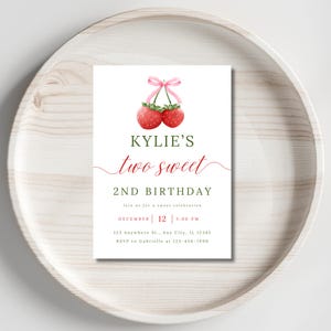 Two Sweet Birthday Invitation, 2nd Birthday Strawberry Invitation for Girl, Two Sweet Berry Birthday, Second Birthday Sweet Berry Invite