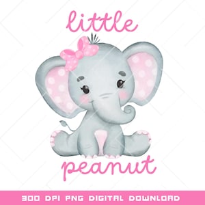 Baby Elephant Png | Baby Girl Elephant Png Pink Elephant Baby Shower Clipart Jungle Animal Sublimation, Little Peanut Elephant Onesie Safari