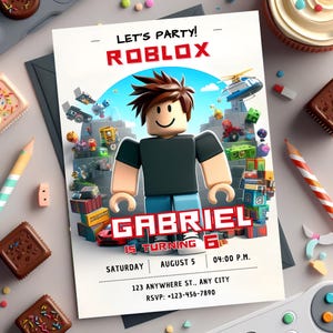 Bearbeitbare Roblox Geburtstagseinladung, Roblox Jungen Geburtstag einladen, Gamer Geburtstagseinladung, Roblox Kinder einladen, sofortiger Download, Canva