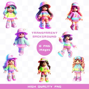 Bundle Roblox Girls PNG, Neon Roblox Girls, 8 Set of Roblox Girls, Roblox Party Favors, Pastel Roblox Sublimation, Roblox Png Girl Printable
