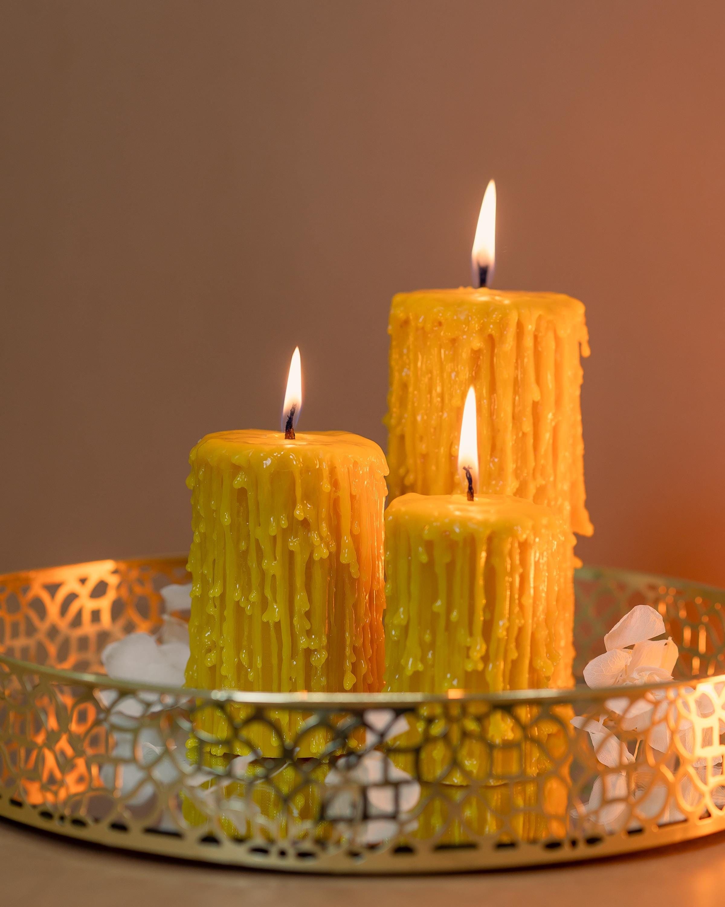 キャンドル　candle drip candle plate ろうそく　オブジェ Dripping Candles Pure Beeswax Handmade Candle Exclusive
