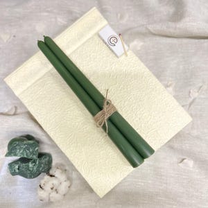2 GREEN NATURAL BEESWAX Taper Handmade Dinner Table Decor Tall Candle Set for Cozy Atmosphere & Dining or Bees wax Eco-Friendly Friends Gift
