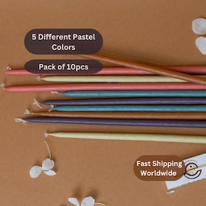 PASTEL BEESWAX Taper Candle Mix Gift Set Unique Handcrafted Thin Candles Elegant Cozy Home Décor Eco-Friendly Unscented Decorative Candles