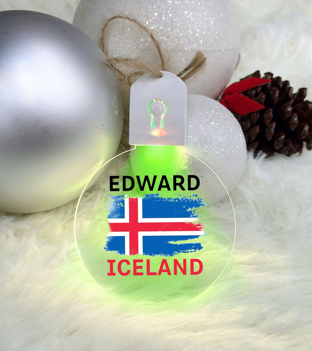 Custom Iceland Christmas Ornament Iceland Flag LED Ornament Etsy