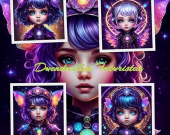 Futuristic Elf Digital Prints (Set of 4) - 40x40 cm Downloadable Fantasy Art