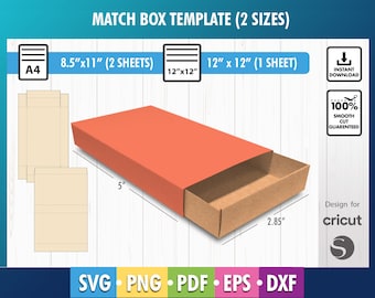 Box Template SVG, Packaging Box SVG, Drawer box, sliding box, slider box, Gift Box, Instant Download, Match Box, Rectangular Box SVG