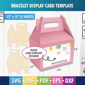 Mall för stor gavellåda svg-låda Cricut, mall för låda med handtag, etikettmall för gavellåda, presentask för fest SVG, DXF, Png, festlåda