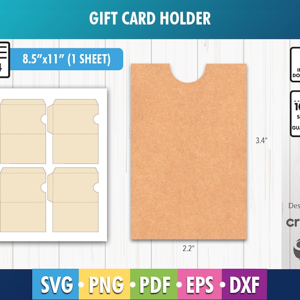 Modèle d’enveloppe de carte-cadeau 2,2 « x 3,4 », Modèle de titulaire de carte-cadeau Modèle d’enveloppe de carte-cadeau, SVG, DXF, Png, Feuille Pdf A4, Imprimable