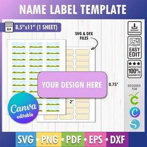 Back to school label template, Name labels template to print PNG SVG Cricut Canva, School label SVG download, School supply labels svg
