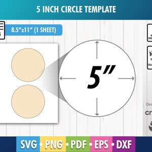 Sjabloon cirkel 5 inch, cirkel sjabloon 5 inch, blanco etiketten 5 inch, SVG, DXF, png, pdf, Cricut, silhouet, afdrukbaar, direct downloaden, 8,5 x 11 inch