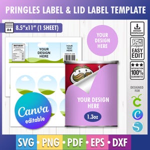 Chip Can Label Template, Pringles 1.3 oz Labels Template, Pringles Template, Pringles Labels, Drag and Drop Canva Template, Party Favor