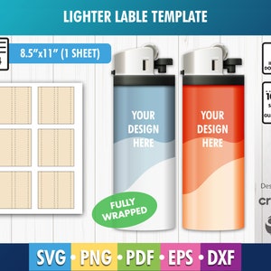 Lighter label Template, Lighter wrapper Template, Sublimation Template, SVG, DXF, Png, Printable, A4 Sheet, Full Wrap, Instant Download