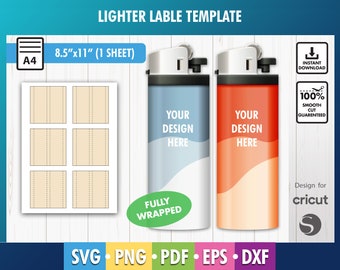Lighter label Template, Lighter wrapper Template, Sublimation Template, SVG, DXF, Png, Printable, A4 Sheet, Full Wrap, Instant Download