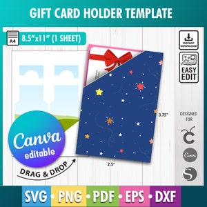 Canva 封筒 SVG、マネー封筒、Canva ギフトカード封筒、パーティー印刷可能、Cricut ギフトカード ホルダー、Png、キャッシュ封筒 Eps、Pdf Dxf