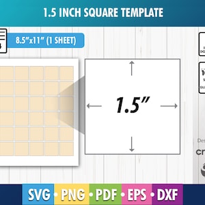 1.5 inch Square Template, Square label template, 1.5&quot; square template, Stickers Template, PNG, SvG, DxF, PdF, Blank Square Template