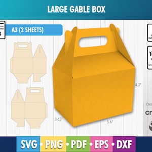Large Gable Box Template svg box Cricut, Box with Handle Template, Gable Box Label Template, Party Gift box SVG, DXF, Png, Party box