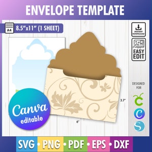 Canva 招待状封筒テンプレート、Canva 用現金封筒テンプレート、編集可能な現金封筒、ギフトカード封筒、ドラッグ アンド ドロップ Canva