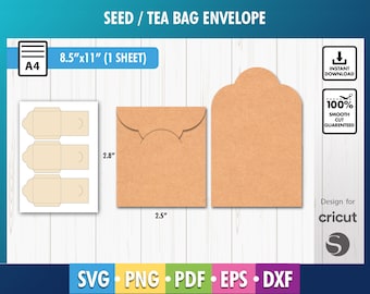 Seed Packet Template, Tea Bag Envelope Template, Printable Tea Bag Envelope Template, PNG, SVG, Dxf, 8.5x11" sheet, Instant Download