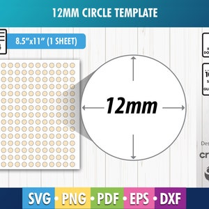 12mm Circle Template, 12mm round template, Blank Labels SVG, DXF, Png, Pdf, Cricut Silhouette, Printable, 8.5&quot;x11&quot;