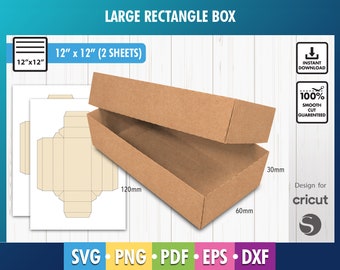 Plantilla de caja de regalo, caja rectangular con tapa, plantilla de caja de almacenamiento, plantilla de caja de regalo, caja de joyería, SVG, DXF, PDF, Png Cricut, silueta