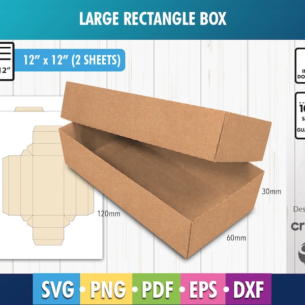 Gift Box Template, Rectangle Box with Lid, Storage Box Template, Gift Box Template, Jewelry Box, SVG, DXF, PDF, Png Cricut, Silhouette