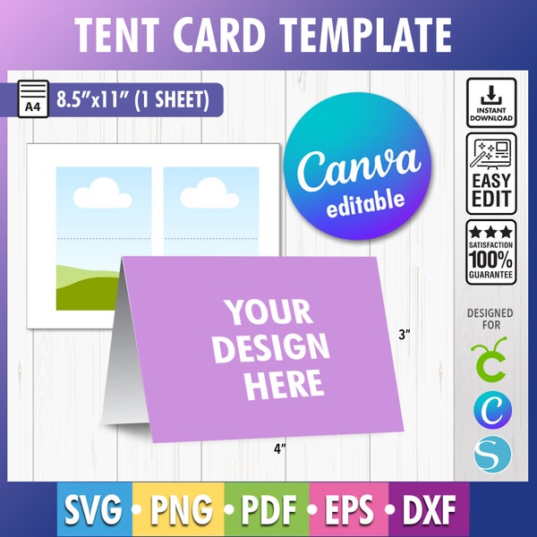 Tent Card Template, Tent Card Svg, Folded Note Card Template, Invitation Template, Tent Card Printable, Food Label Card, Canva template