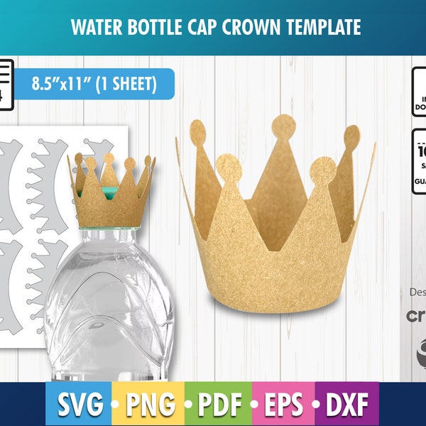 Party crown Template, party decorations, water bottle cap crown template, party favors, party template, 8.5x11 sheet, cut file, printable