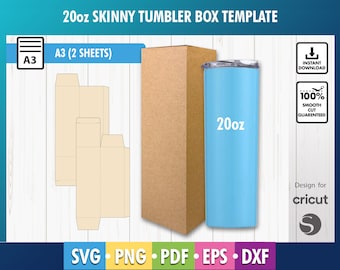 20oz Skinny Tumbler Box Template, Dxf, Pdf, SVG, Gift Box Template, Box Template, Printable, A3 Sheet, Tumbler Box Template