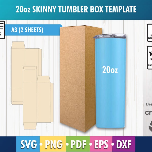 20oz Skinny Tumbler Box Template, Dxf, Pdf, SVG, Gift Box Template, Box Template, Printable, A3 Sheet, Tumbler Box Template