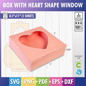 Schmuckschatulle Box svg, Herzform Fenster Box vorlage, Geschenkbox svg, quadratische Box Vorlage, Box-Vorlage, Partygeschenke Geschenkbox Cricut Cut
