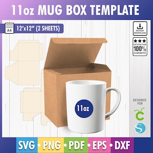 11oz Mug Box Template, Mug Box Svg, Cut Files, 11oz mug gift box svg, 11oz mug packaging, Cricut Cut Files, Silhouette Cut Files